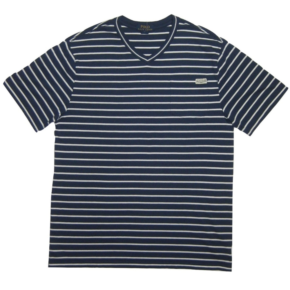 Ralph Lauren Boys Stripe V-Neck T-Shirt Navy Small